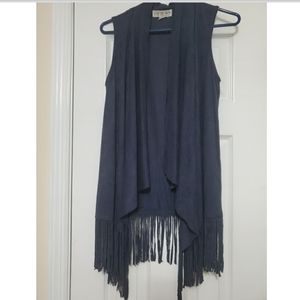 Pink Rose - Ladies Navy fringe vest